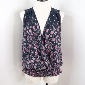 Collective Concepts Women’s L Navy Floral Sleeveless Surplice Boho Blouse